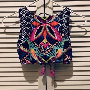 Patterned high-neck bikini top